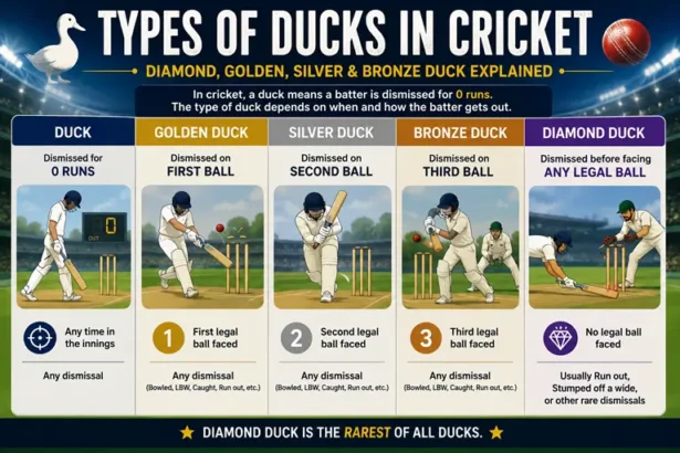 Diamond duck explained with comparison of golden, silver and bronze duck in cricket