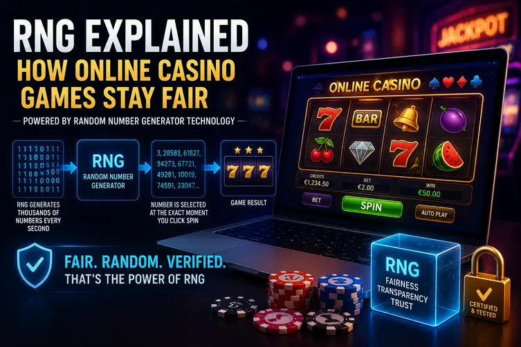 RNG explained in online casino games with digital slot machine interface